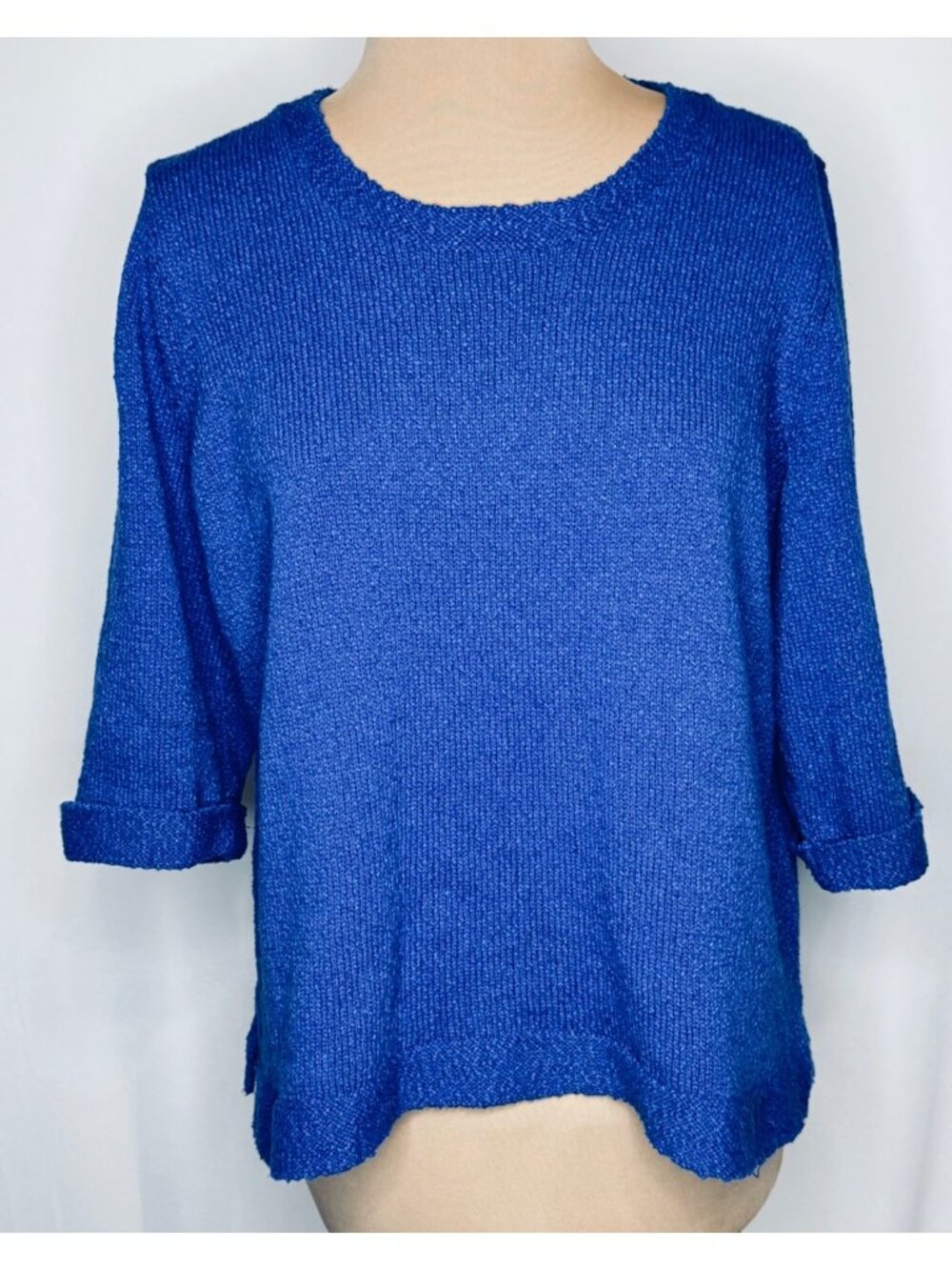 J. Jill Womens XL Petite Blue Textured 3/4-sleeve Pullover Sweater